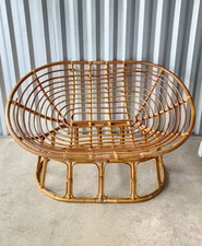 Vintage Double Papasan Sofa Frame Boho Furniture Rattan Bowl Oversize Love Seat