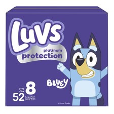 Luvs Size 8 Baby Diapers, Platinum Protection Bluey Diapers X-Large, White