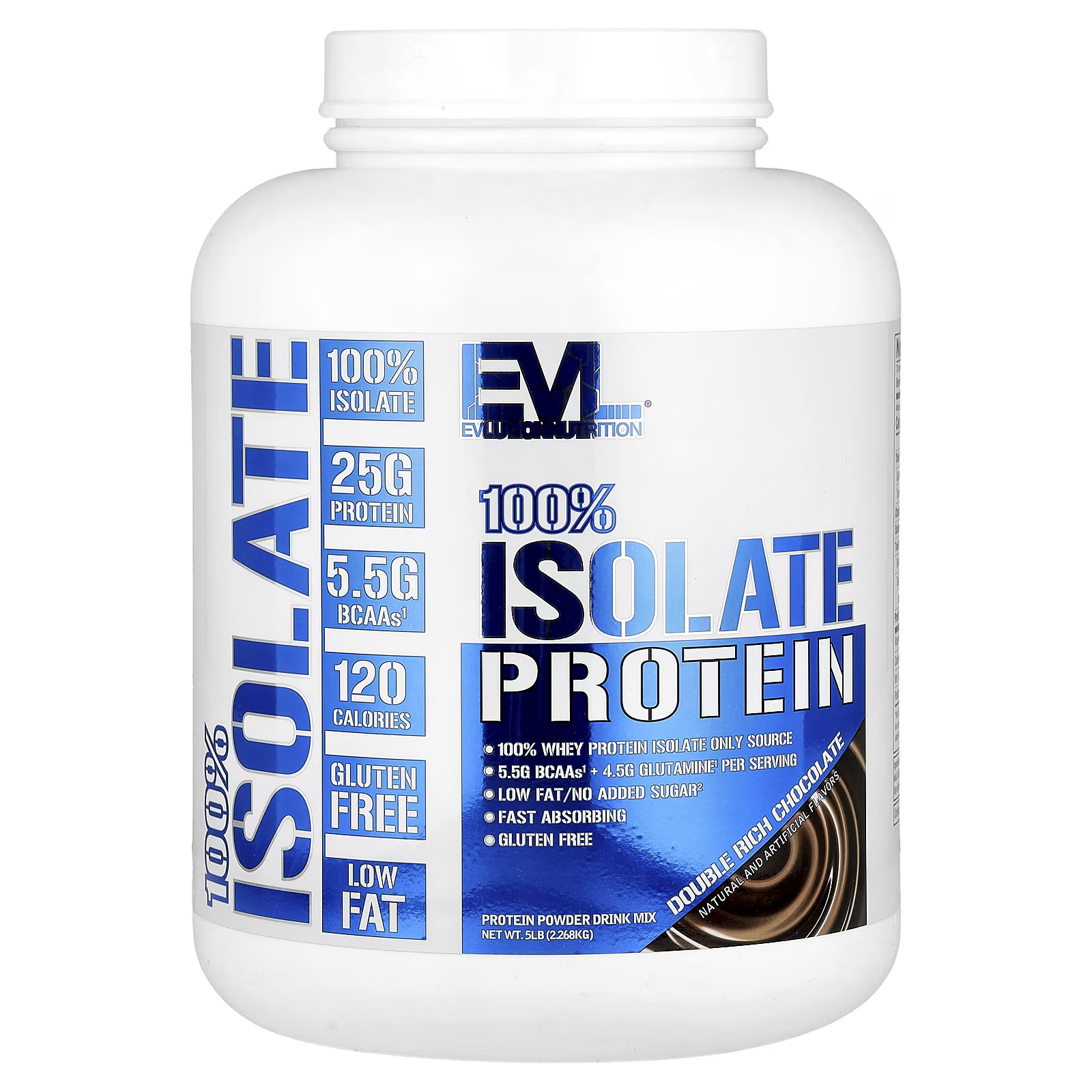 2 X EVLution Nutrition, 100% Isolate Protein, Double Rich Chocolate, 5 lb (2.268