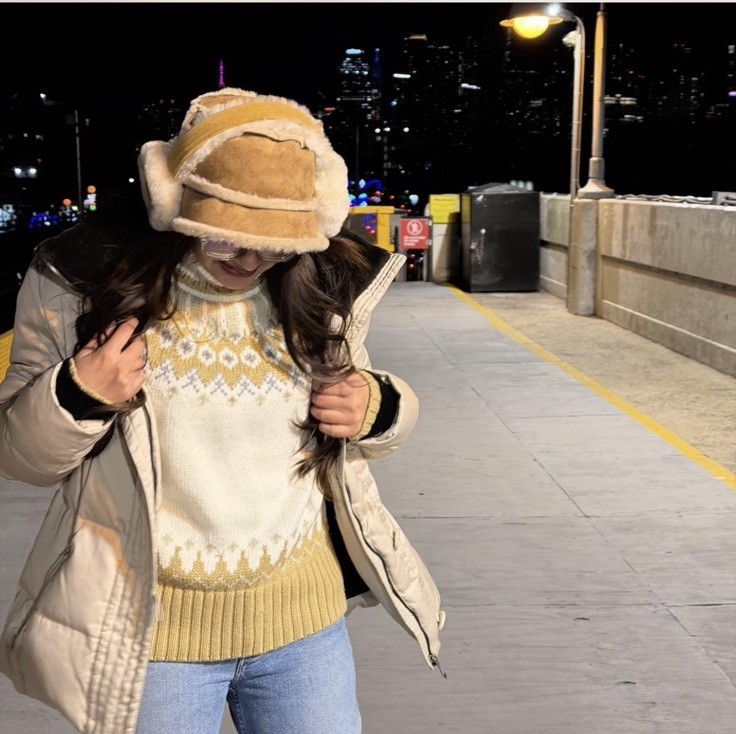 Beige Brown Geometric Patterned Knit Turtleneck P… - image 1