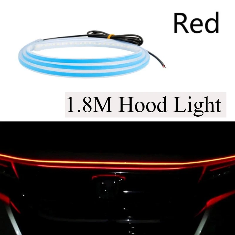 Tira de luces de circulación diurna LED DRL para capó motor de coche de 180 cm ROJO flexible Foto 2 de 4