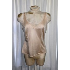 Vintage Sears Nylon Camisole Womens 34 Lace Trim V-Neck Champagne
