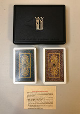 Vintage KEM Plastic Playing Cards Double Deck Scroll Pattern w/ Plastic Case