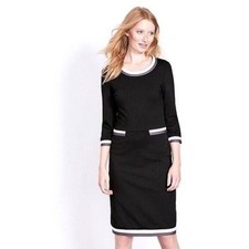Boden Gloria Ponte Sheath Little Black Dress size6 Grey White Trim Workwear