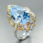 Jewelry gem 26 ct  Natural Blue Topaz Ring 925 Sterling Silver Size 8 /R467751