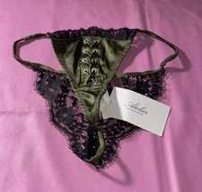 Victoria's Secret Atelier NWT Small Green Satin Lace Tanga Thong Panty Very Sexy