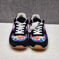 INKKAS Womens 9 Mens 7 Floral Sneakers Black Leather Tropical Low Top Shoes