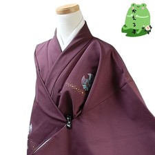 Kaerutei Kimono Synthetic Fiber Washable Floral Pattern Purple Size M Japan