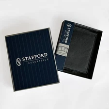 New Stafford Men's Top Grain Black Pebble Genuine Leather Trifold Wallet