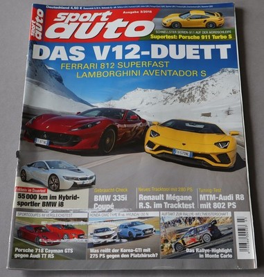 Sport Auto 3/2018 Audi R8, Ferrari 812, Lamborghini Aventador, Porsche 911 turbo