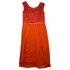 Davids Bridal Orange Lace Pleated Dress girls Sz 18 bridesmaid formal party