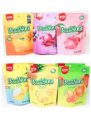 Amos Peelerz Gummy Peelable Fruit Candy Candies Real Fruit Juice 3oz 12 Bags Ast
