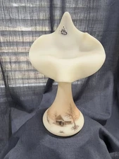 Fenton jack in the pulpit vase Cabin scene Hand painted by Amy S. Original label