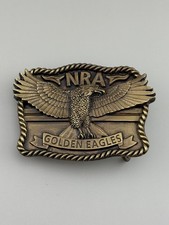 NRA Golden Eagles Brass Belt Buckle Heavy Cast USA Made Eagle Rope Border