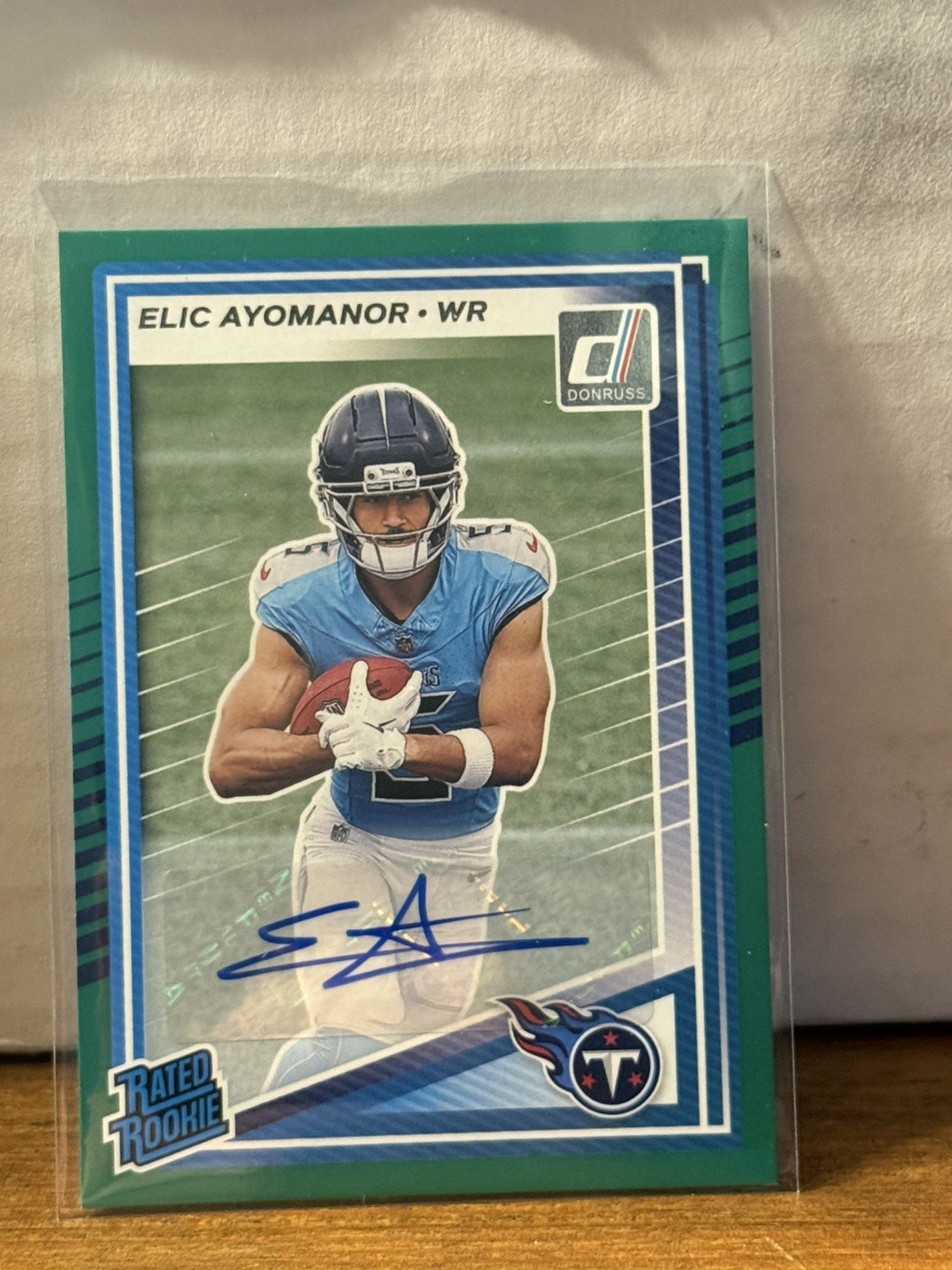 2025 DONRUSS FOOTBALL ELIC AYOMANOR GREEN RATED ROOKIE AUTO TITANS