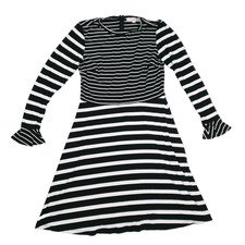 LOFT Fit And Flare Dress Sz 6 Black White Striped Mod Parisian Chic French Girl
