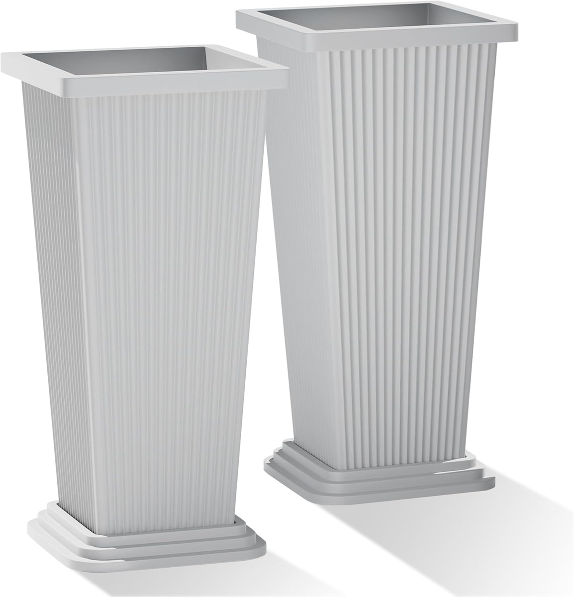 Set of 2 Tall White Outdoor Planters, 24" Ribbed Modern Flower Pots | eBay
