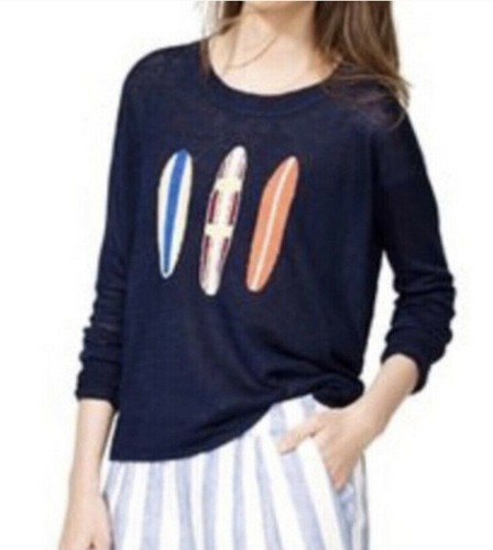 (M5) J. Crew Surfboard Women's Sweater Size XXS Linen Navy Blue Relaxed Thin