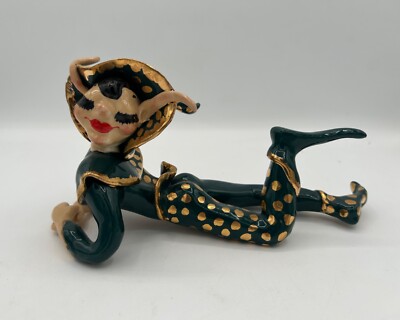 RARE Vintage Ceramic Clay AB Meyer Original Pixie Elf Elves Gnome Green & Gold