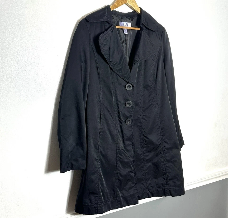 Nine & Co Women’s Trench Coat Medium Black Long Sleeve Button Pockets Jacket - Image 2 of 4