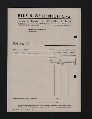 BIESENTHAL, Rechnung 1957, Bilz & Groenich KG Chemische Fabrik
