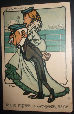 1904 Raphael Tuck Comic UNSER URLAUB DIES IST EIN SWAGGER PLACE LADY PINCE NEZ von FR