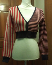 Wild Fable Size Med Sweater Stretchy Cropped Long Sleeve Stripes 2 Button Close