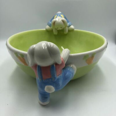 Blossoms & Blooms Ceramic Easter Bunny Rabbit Serving Centerpiece Bowl Holiday