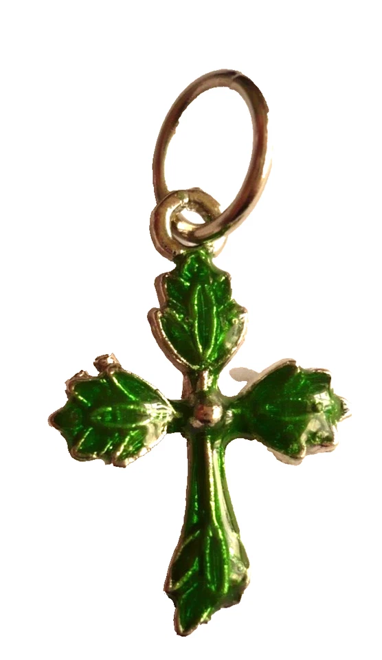 KREUZ Anhänger Emaille grün Gott Tibetsilber Schmuck NEU - Bild 1 von 2