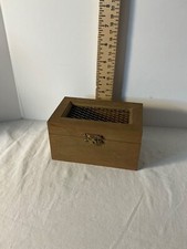 Wood box keepsake box with latch closure wire mesh top Pet Rock box 