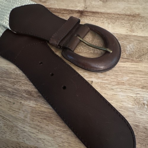 Ralph Lauren Collection Woven Knit Leather Wide Dress Belt Brown 44620 Small - Picture 7 of 7