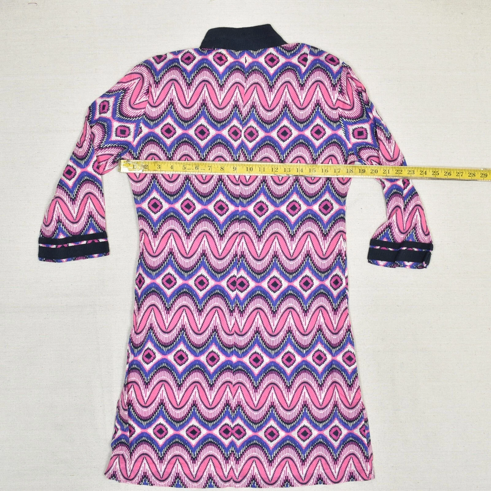 Abito donna Tory Burch tubino scollo V geometrico manica 3 4 cotone rosa taglia 8