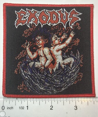 Exodus Red Logo Bonded By Blood Red Border Woven Patch 