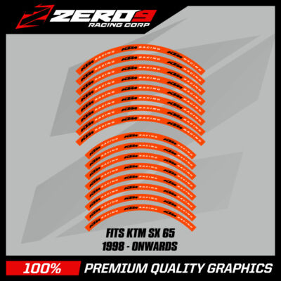 KTM Felgenaufkleber SX 65 14'' / 12'' MX Motocross Grafik Decals ORA / BLK
