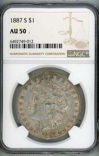 1887-S $1 Morgan Silver Dollar, NGC AU 50