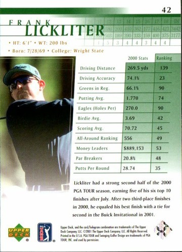 ⛳ 2001 Upper Deck UD PGA Tour Golf Cards 💥YOU PICK💥 Tiger Woods - Picture 57 of 243