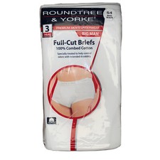 RoundTree  Yorke Full-Cut Briefs Men's 100 Cotton 54 Big Man White 3 Pair