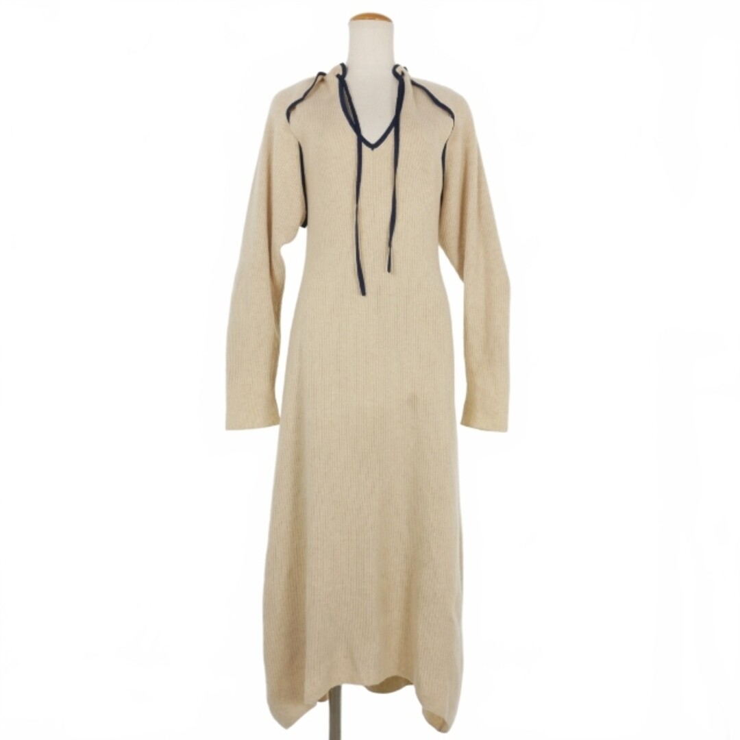 Tan DOGLEG SLEEVES LONG ONEPIECE Knit Dress F Beige TN21AW022 Used 