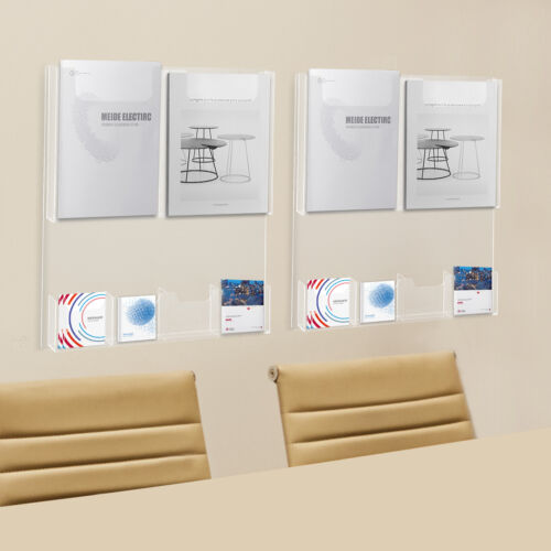 2x Clear Acrylic Brochure Holder 6 Slots Wall-Mount Poster Rack Literature Stand