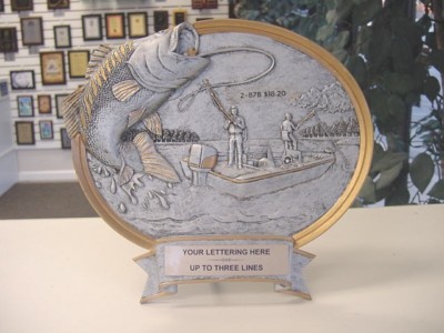FISHING TROPHY AWARD THREE DIMENSIONAL  RESIN PLAQUE FREE LETTERING P*54624GS #