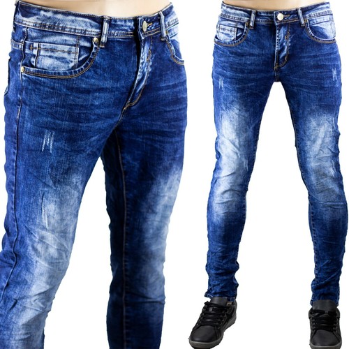 Pantaloni Morbidi Uomo Jeans Elastici Blu Denim Slim Fit Comodi Segni  Sfumati | eBay