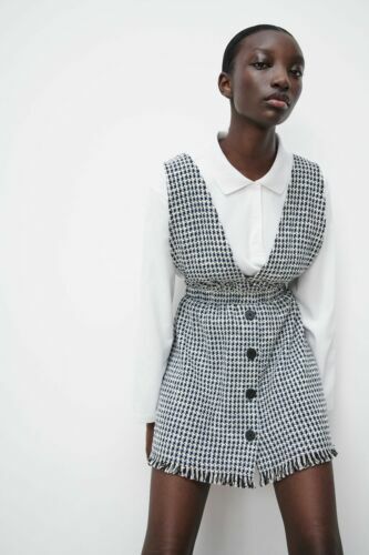 Zara Tweed Fringe Pinafore Jumper dress 