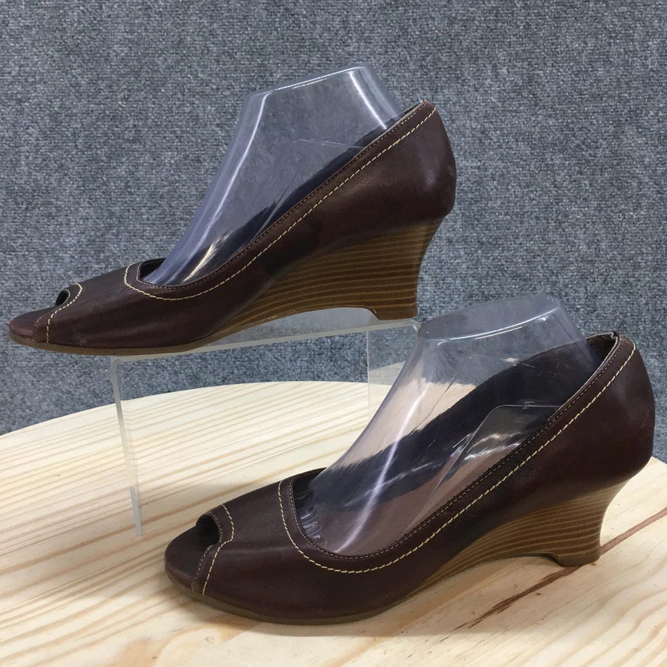 Aerosoles Flexation Heels Womens 10 M Paisley Slip On Peep Toe Wedge Pumps Brown - Image 2 of 4