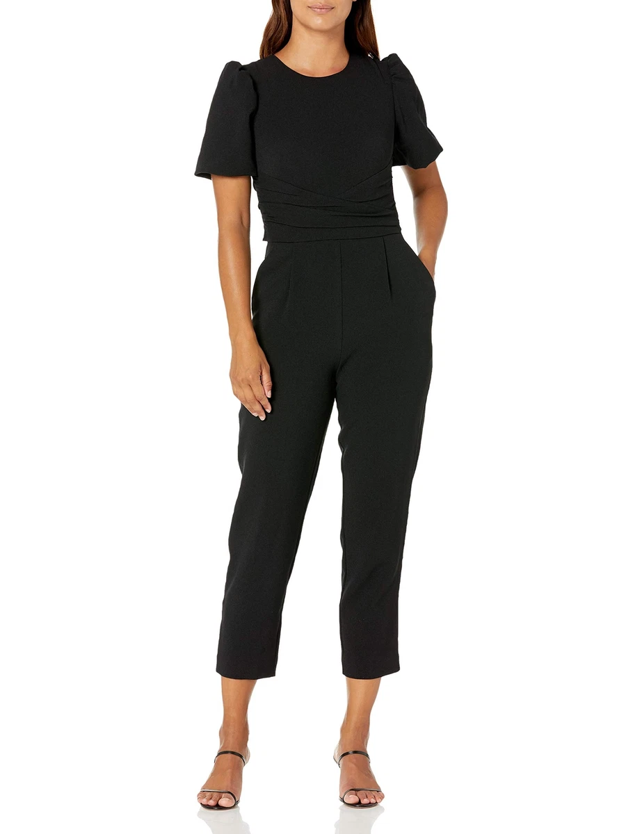 158 Eliza J Women s Petite Waist TIE Balloon Sleeve Jumpsuit Black 4P