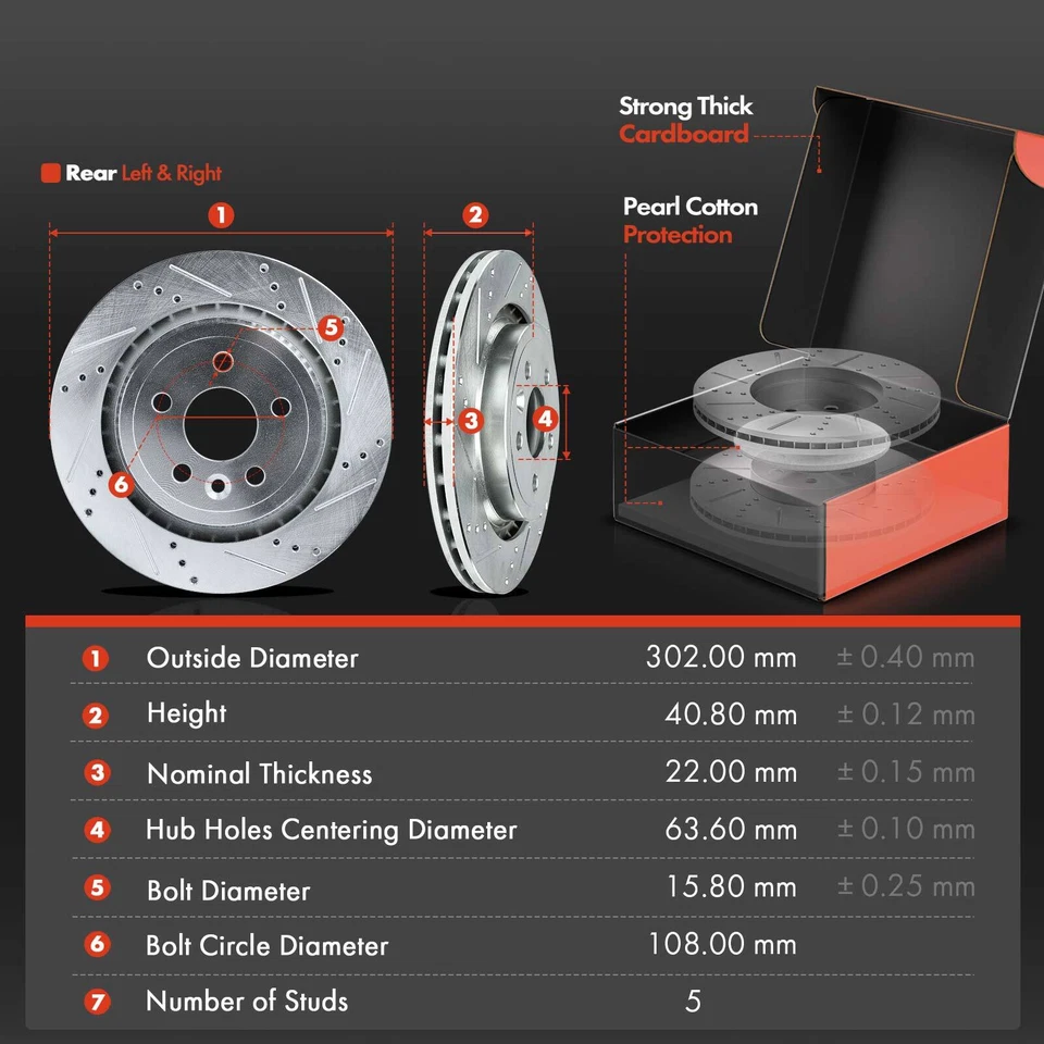 Rotores de freno traseros perforados y pastillas de freno de cerámica para Volvo S60 2011-2018 S80 V70 Foto 2 de 4