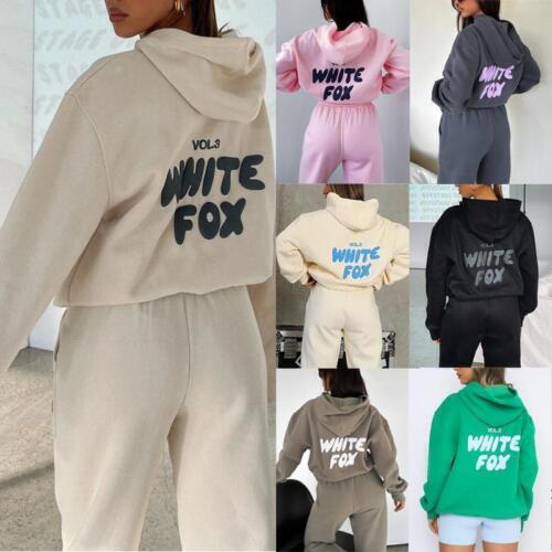 2Pcs White Fox Boutique Hoodies Tracksuit Set Sweatshirt Sweatpants Womens UK - Picture 1 of 20