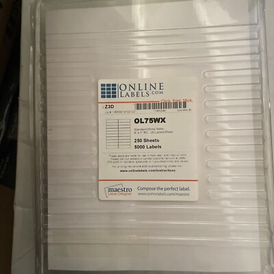 Online Labels OL75WX White 5000 4x1 Labels On 250 Letter Size Pages