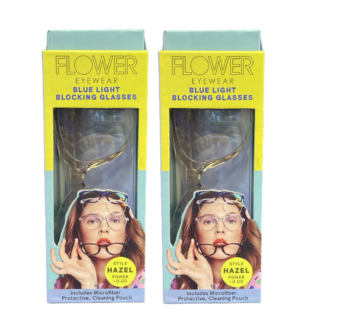 2 PACK FLOWER HAZEL STYLE EYEWEAR BLUE LIGHT BLOCKING GLASSES POWER 0