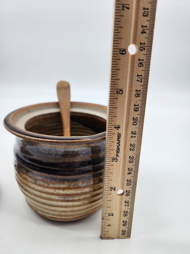 Stuido Pottery Stoneware Honey Pot Jar & Dipper SUGAR JAR Signed Stamped DORF - Picture 14 of 14