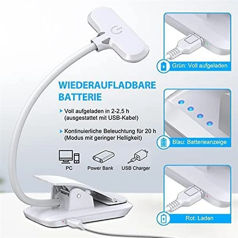 Tischlampe Leselampe Buch klemmleuchte 9 LED mit 3 Farbtemperaturen und dimmbar - Bild 3 von 4